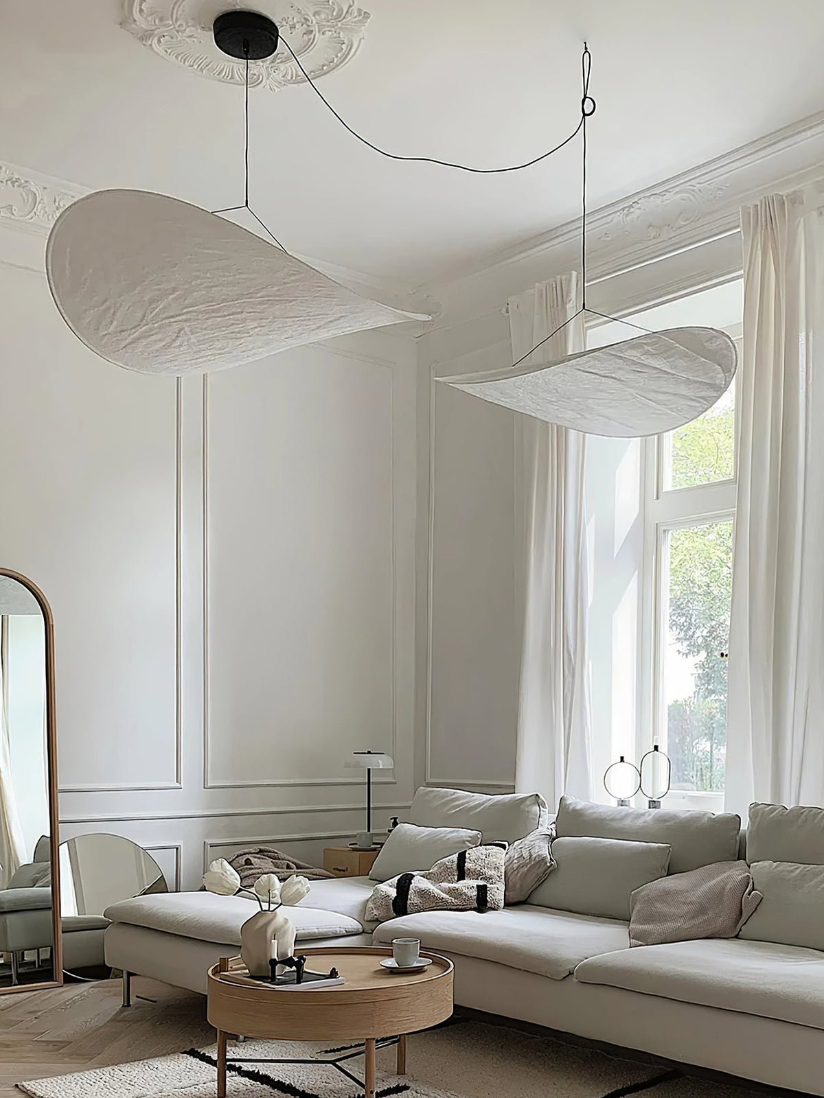 Modern Black Silk Pendant Light – Oval Cloud LED
