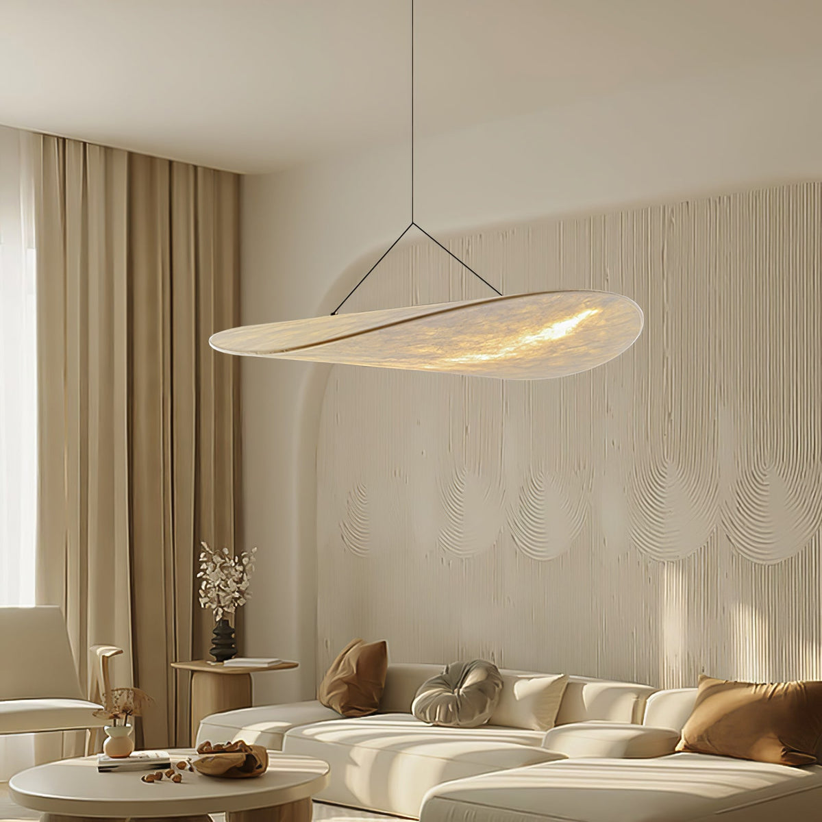 Modern Black Silk Pendant Light – Oval Cloud LED