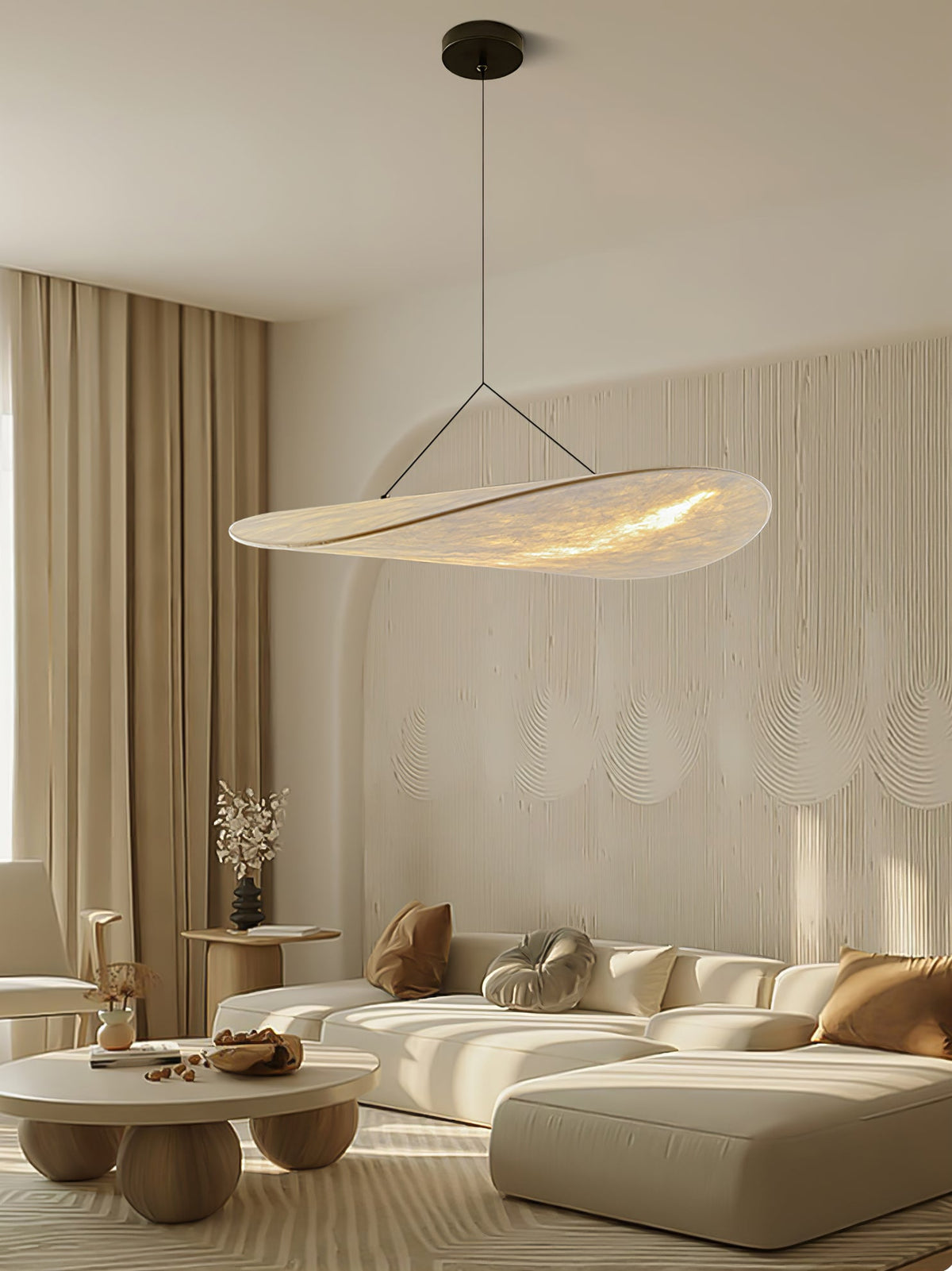 Modern Black Silk Pendant Light – Oval Cloud LED