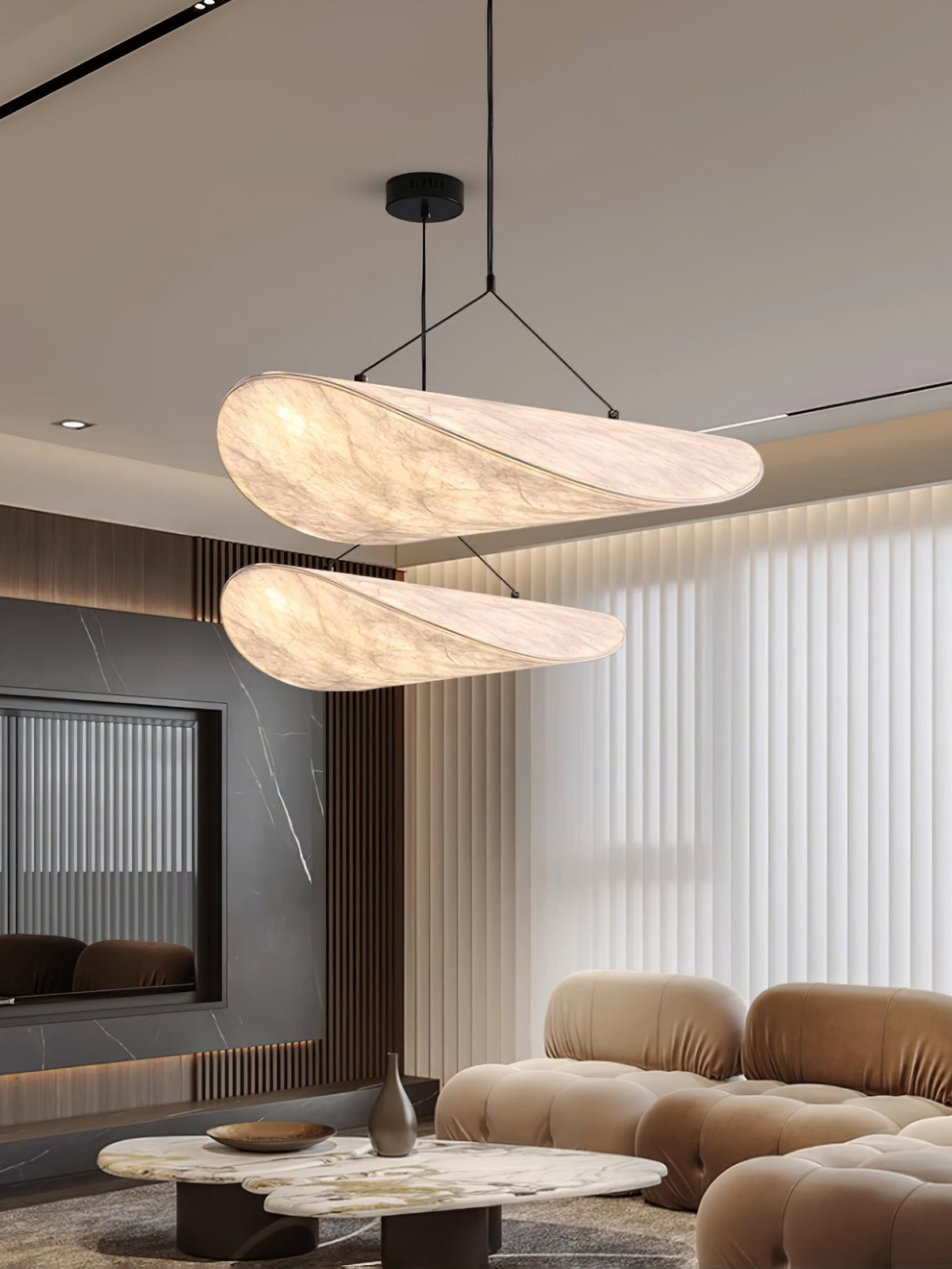 Modern Black Silk Pendant Light – Oval Cloud LED