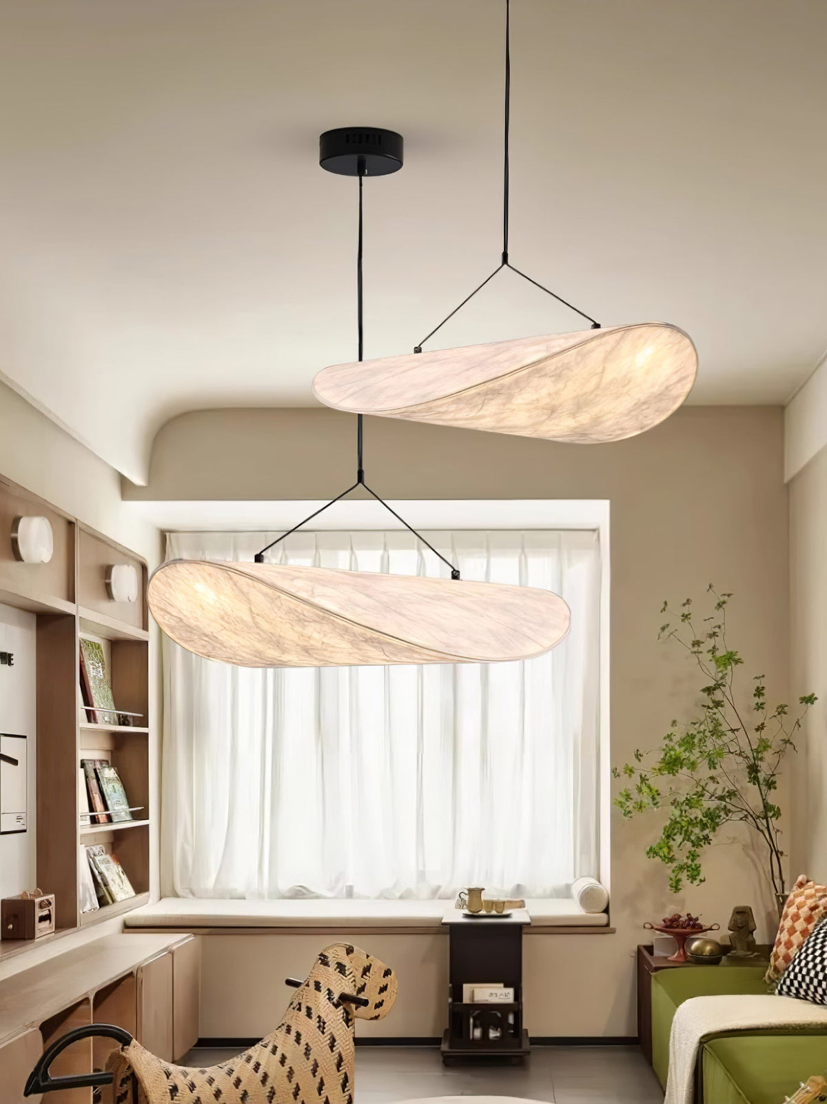 Modern Black Silk Pendant Light – Oval Cloud LED
