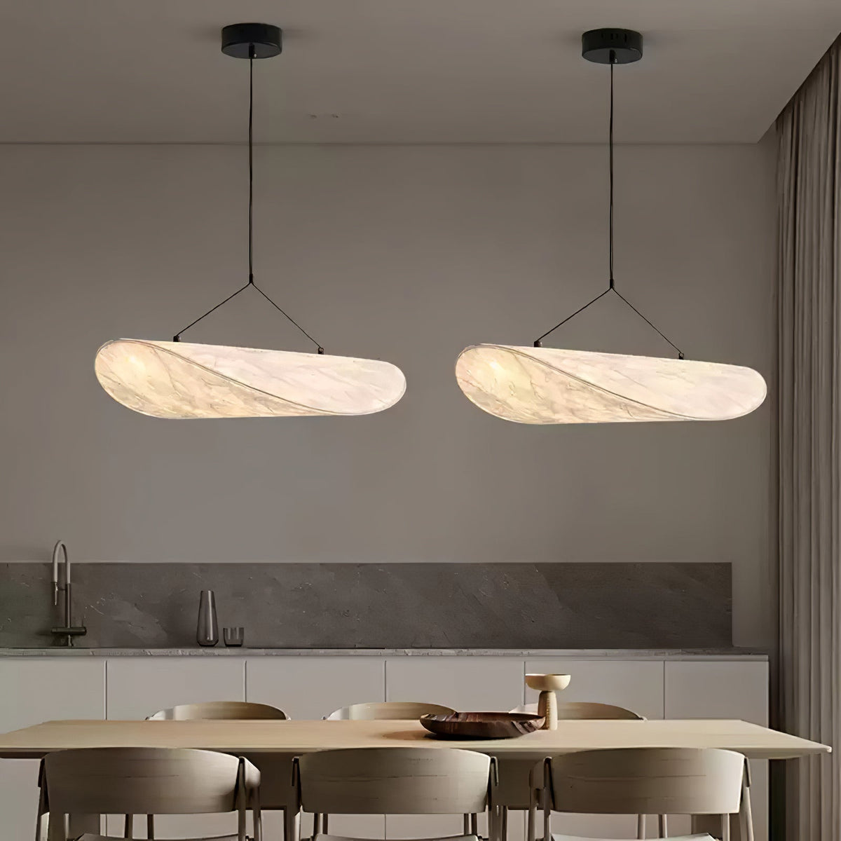 Modern Black Silk Pendant Light – Oval Cloud LED