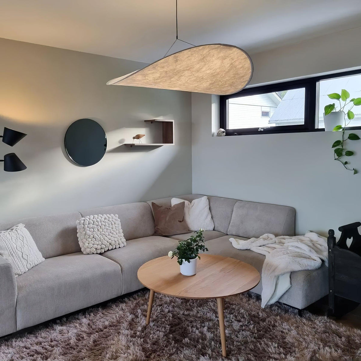 Modern Black Silk Pendant Light – Oval Cloud LED