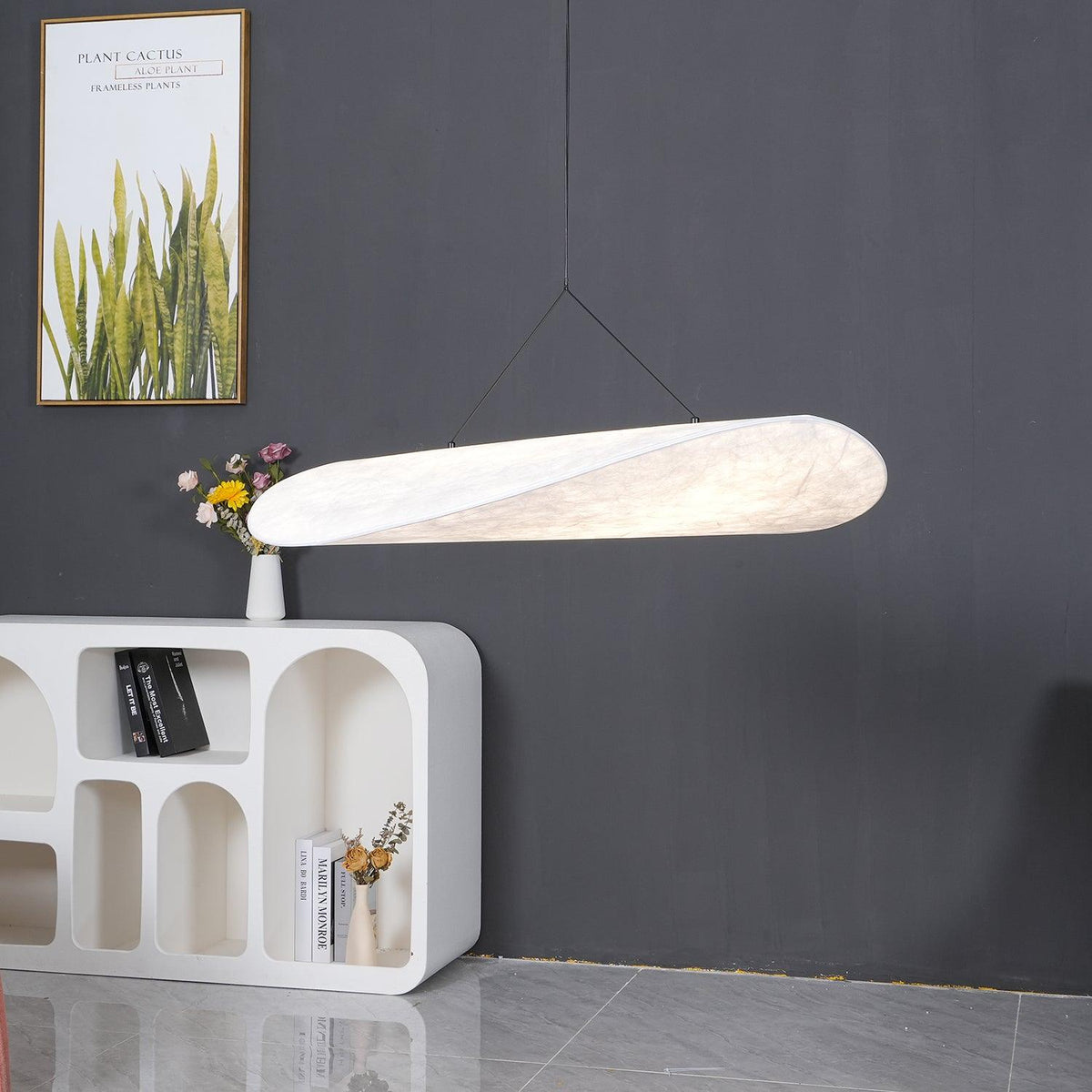 Modern Black Silk Pendant Light – Oval Cloud LED