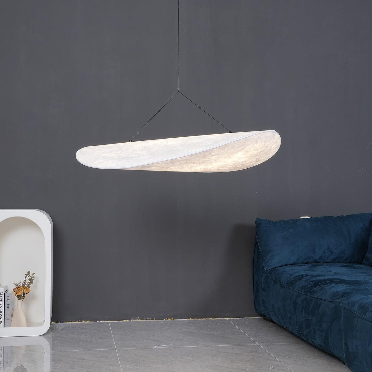 Modern Black Silk Pendant Light – Oval Cloud LED