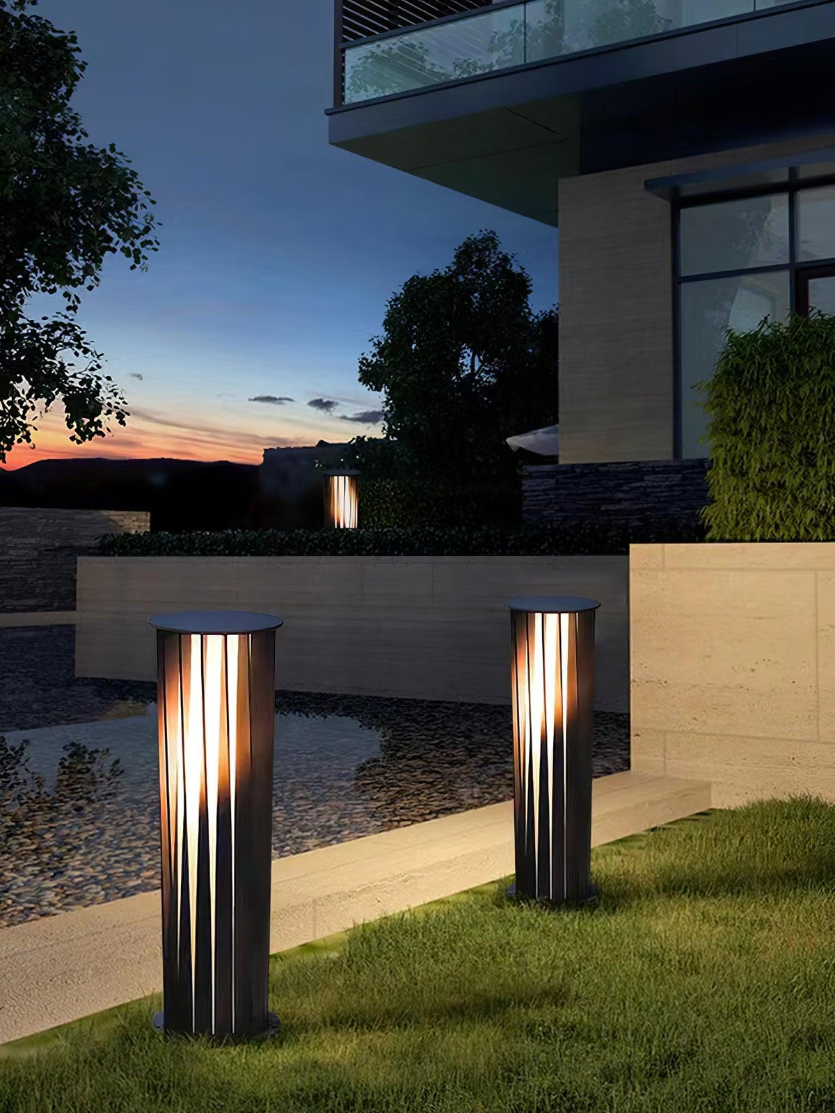 Modern White Post Light – Round Garden Light for Pathway
