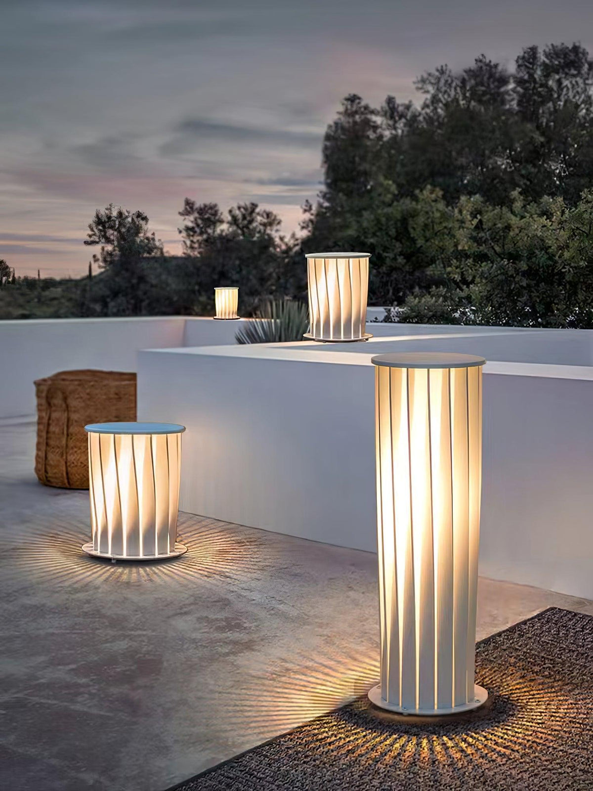 Modern White Post Light – Round Garden Light for Pathway