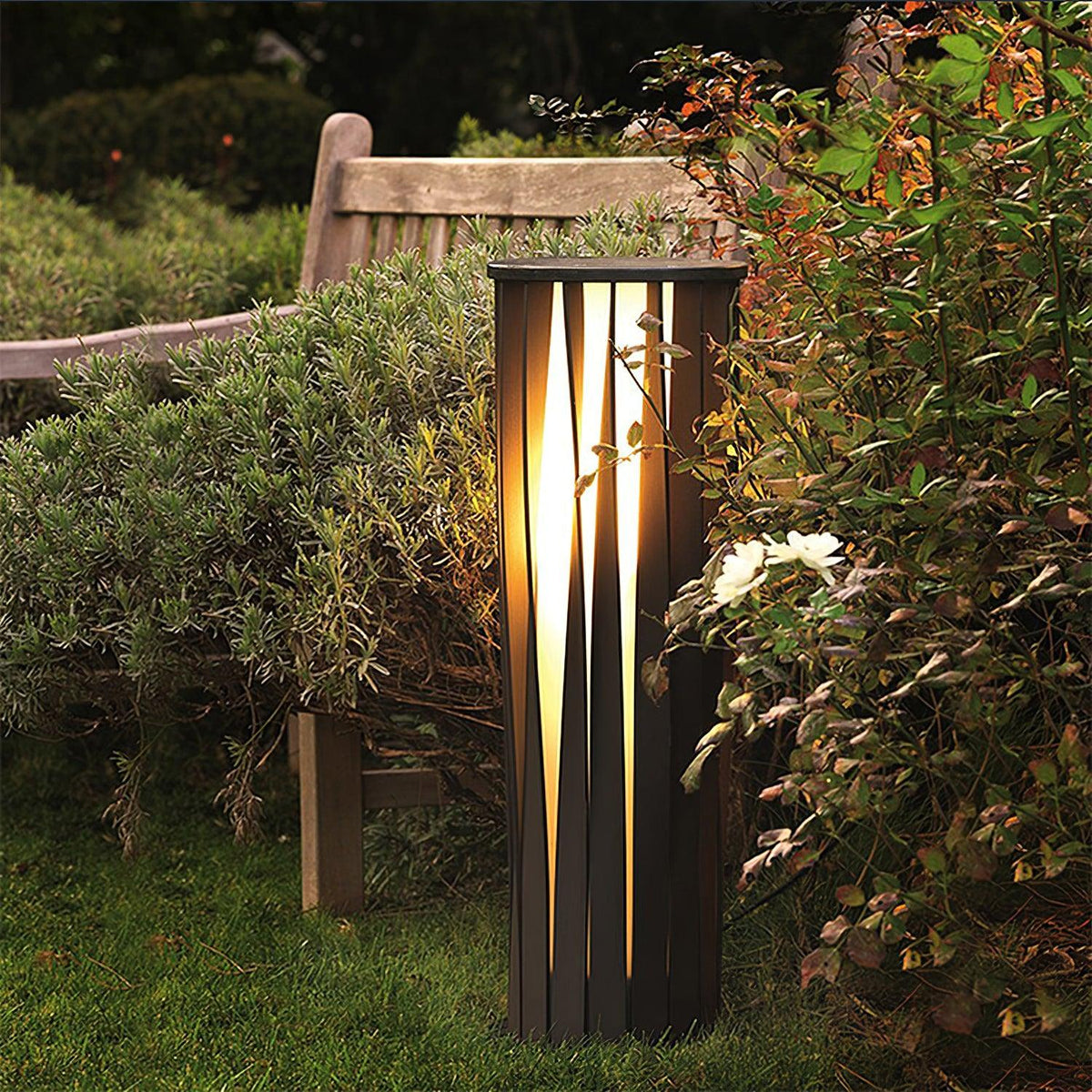 Modern White Post Light – Round Garden Light for Pathway
