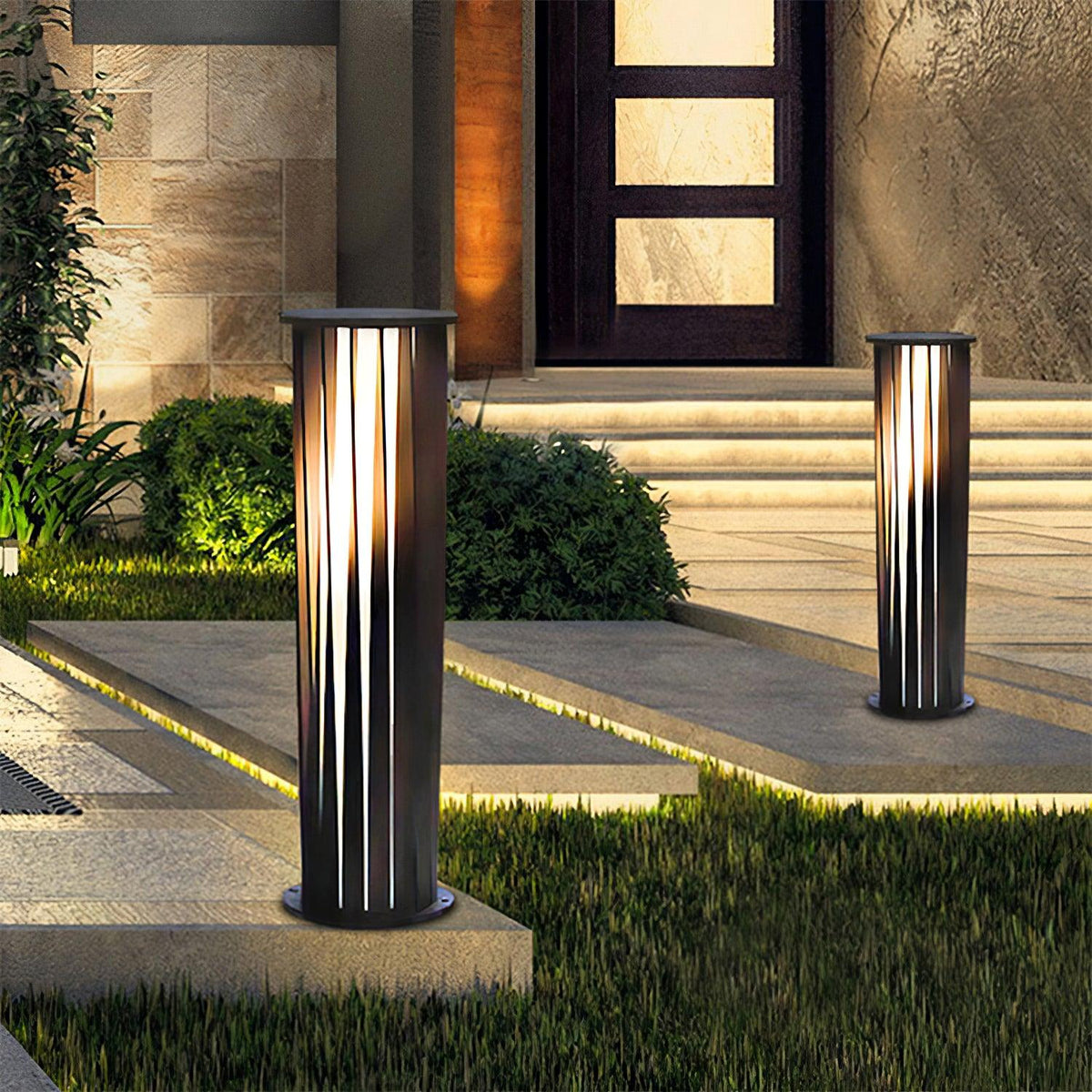 Modern White Post Light – Round Garden Light for Pathway