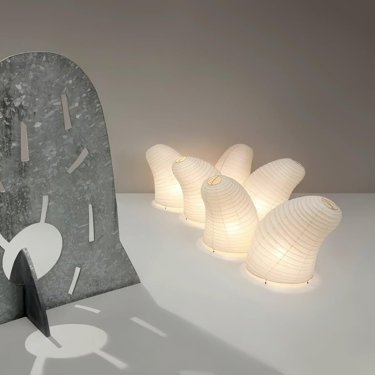 Japandi White Paper Table Lamp – Lantern Shade