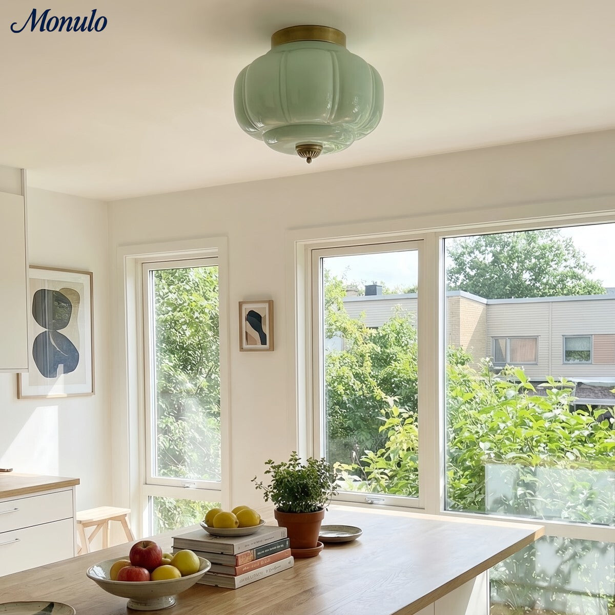Retro Ribbed Glass Ceiling Light – Flush Mount for Bedrooms