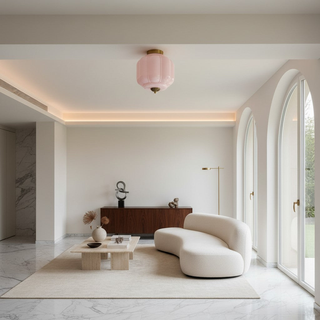 Retro Ribbed Glass Ceiling Light – Flush Mount for Bedrooms