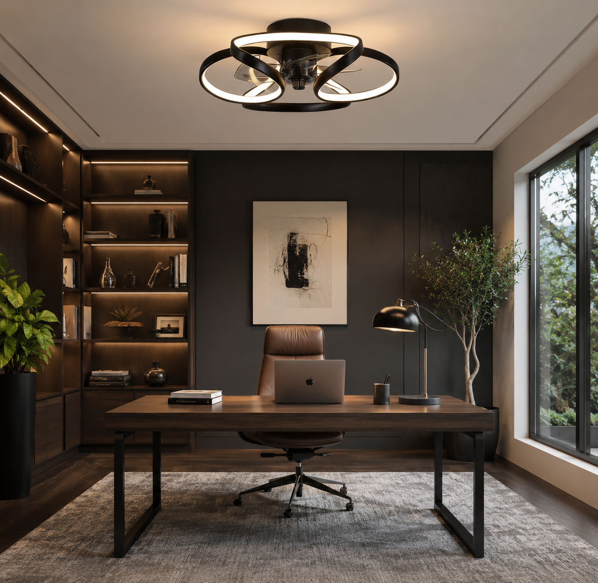 Fenoss Flower Ceiling Fan with Light Modern Flush Mount LED Ceiling Fan with Remote