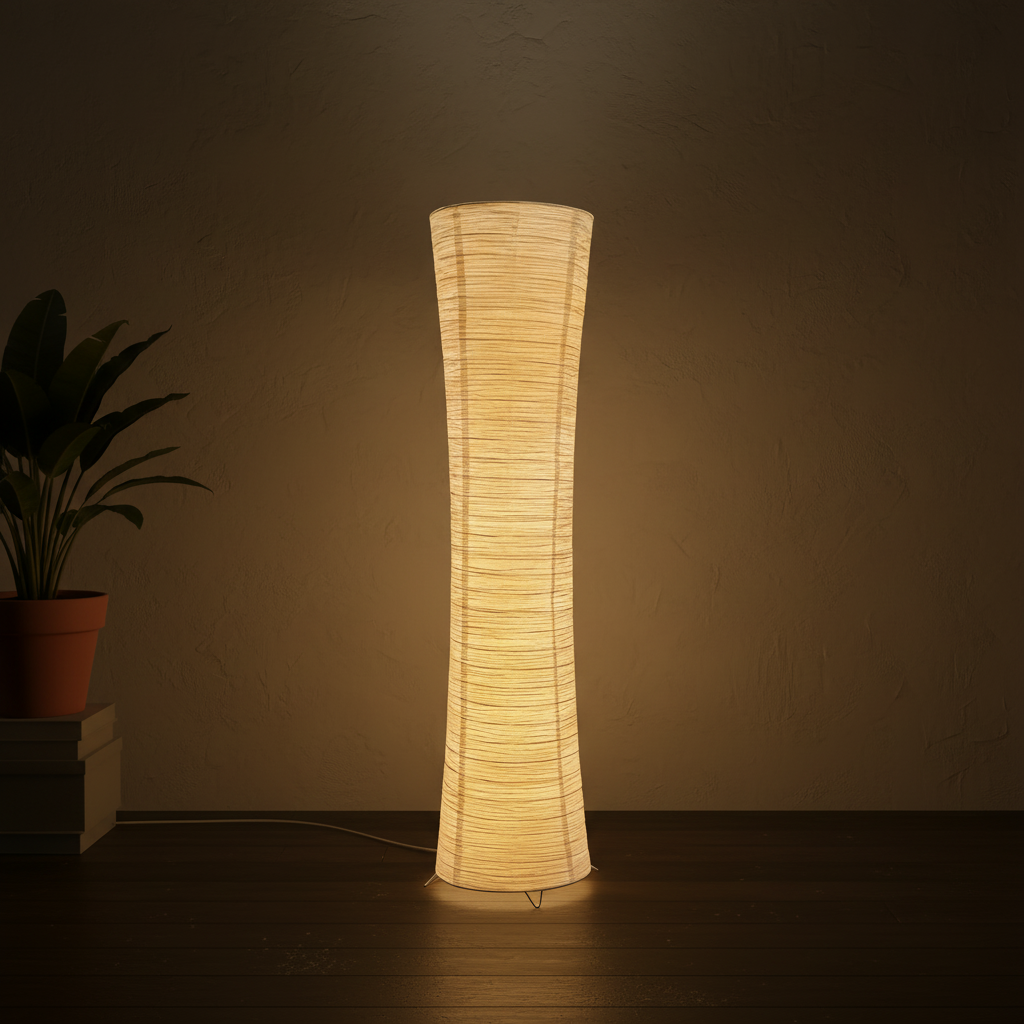 Modern Ribbed Paper Floor Lamp – Column Dimmable Lamp