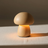 Minimalist Solid Wood Night Light – Mushroom Touch Lamp