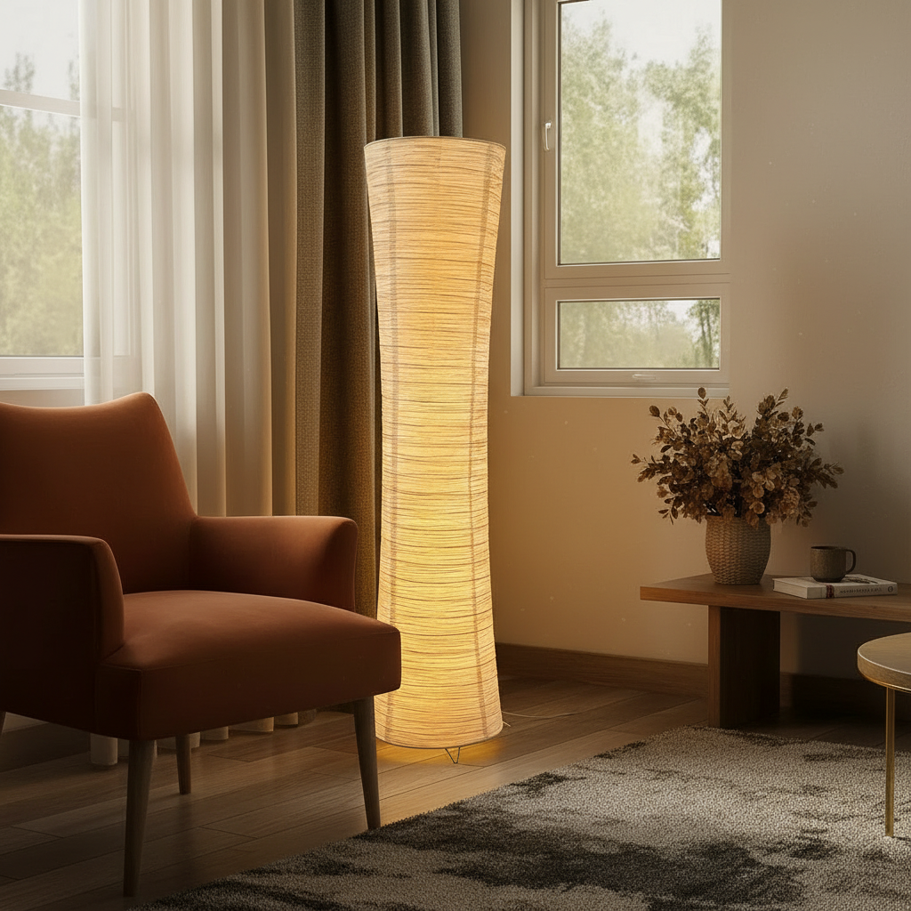 Modern Ribbed Paper Floor Lamp – Column Dimmable Lamp