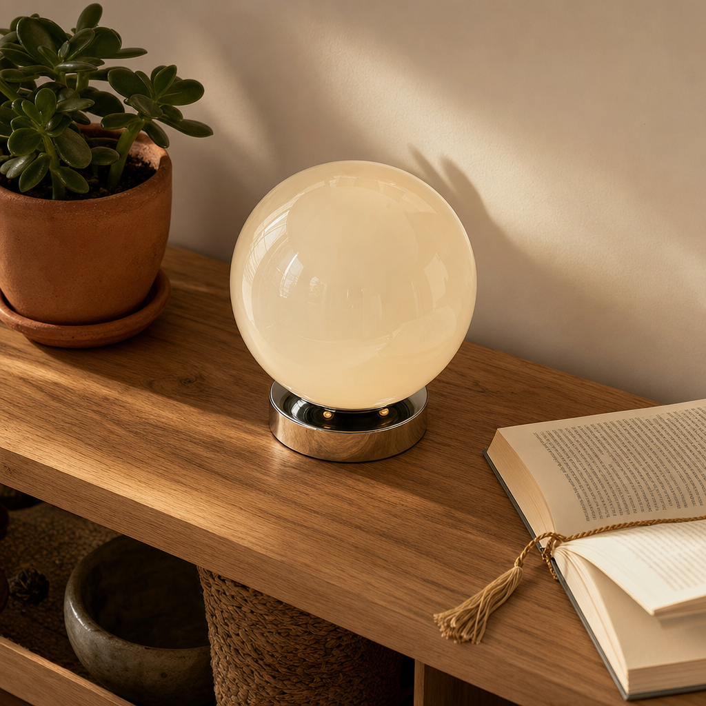 Modern Glossy Globe Bedside Lamp – Sphere Dimmable Light