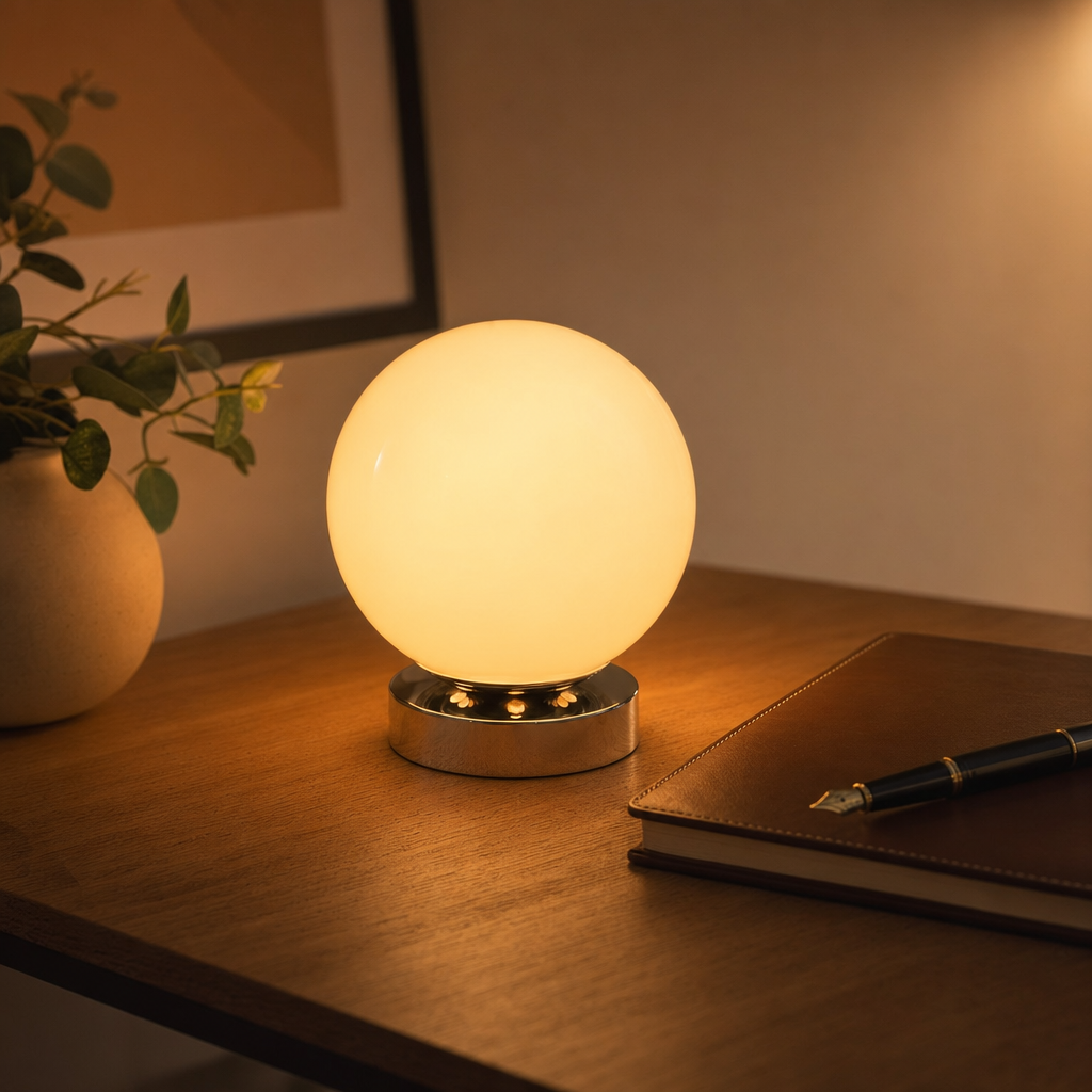 Modern Glossy Globe Bedside Lamp – Sphere Dimmable Light