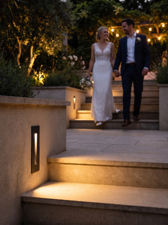 Laurence slit stair light on an exterior terrace step