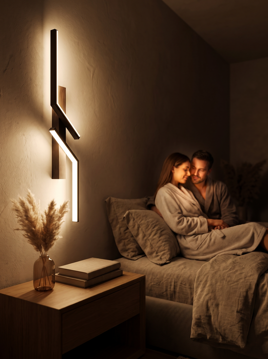 Irene geometric wall sconce beside a bed