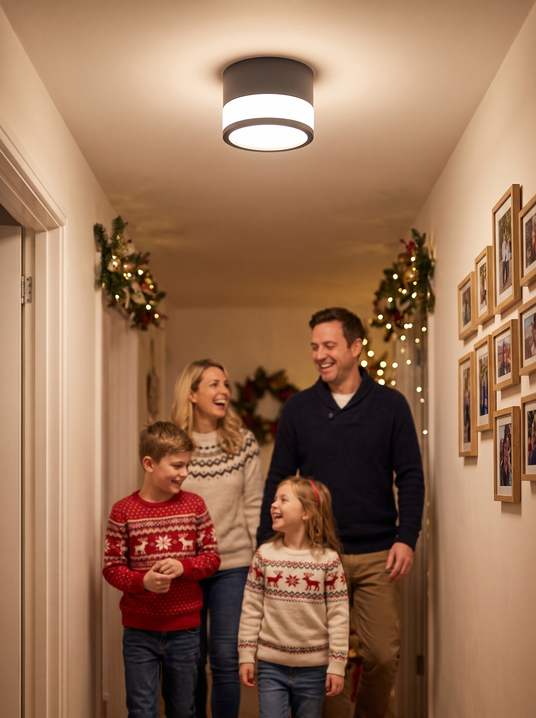 Margaux flush mount ceiling light in a low hallway
