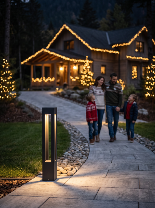 Ottilie garden bollard light at a driveway edge