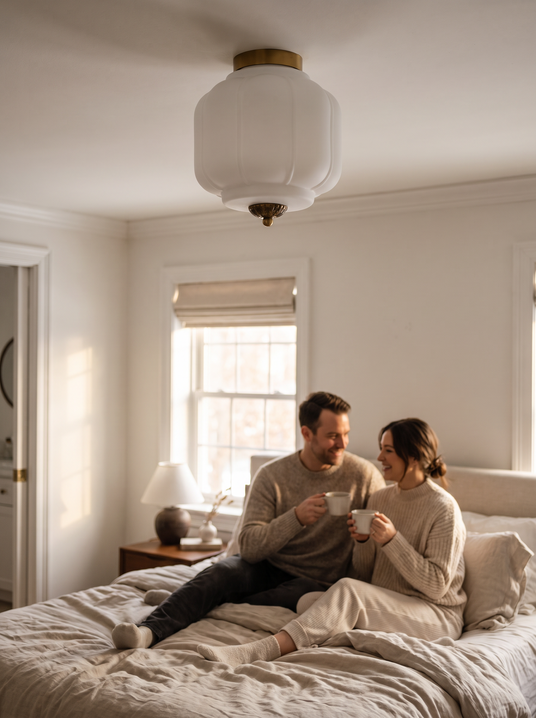 iwt2-9310657773723 Mireille ribbed glass flush mount bedroom couple scene