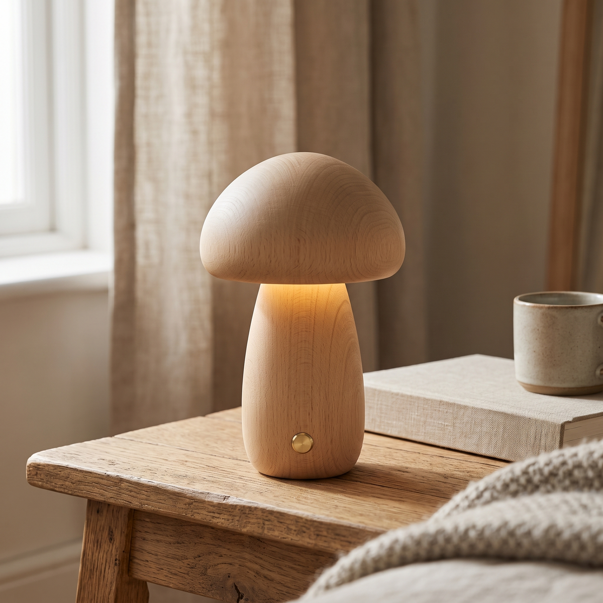 Minimalist Solid Wood Mushroom Night Light