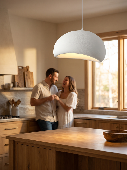 Nubia cloud sphere pendant above a kitchen island