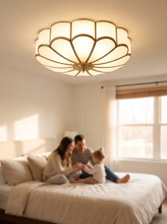 Petal bloom brass ceiling light in a bedroom