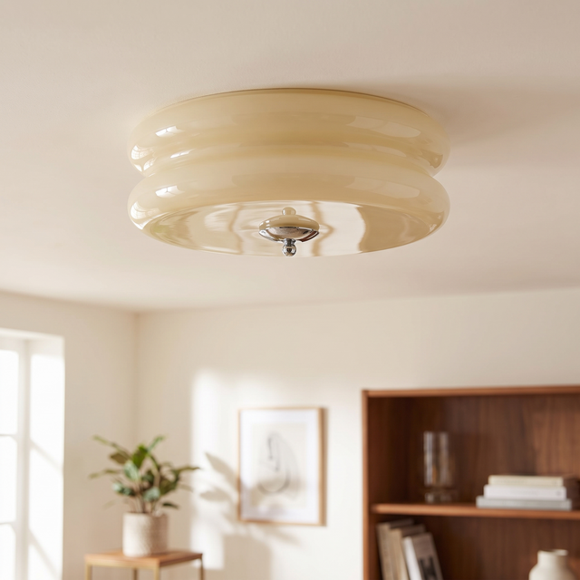 Art Deco Ribbed Glass Ceiling Light in a styled interior