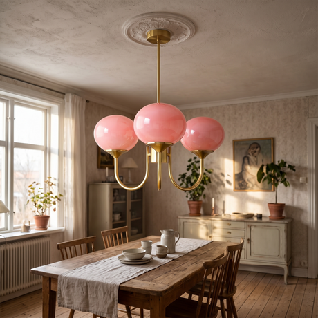 Mid-Century Copper Glass Chandelier