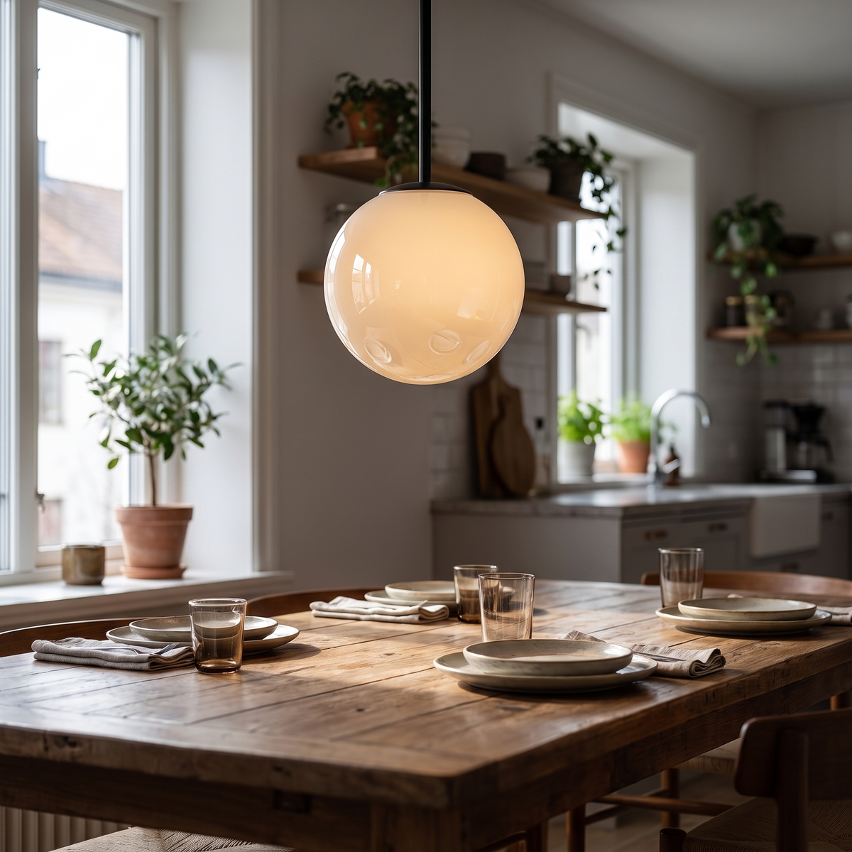 Modern Glass Chandelier Six-Head Curved Arm