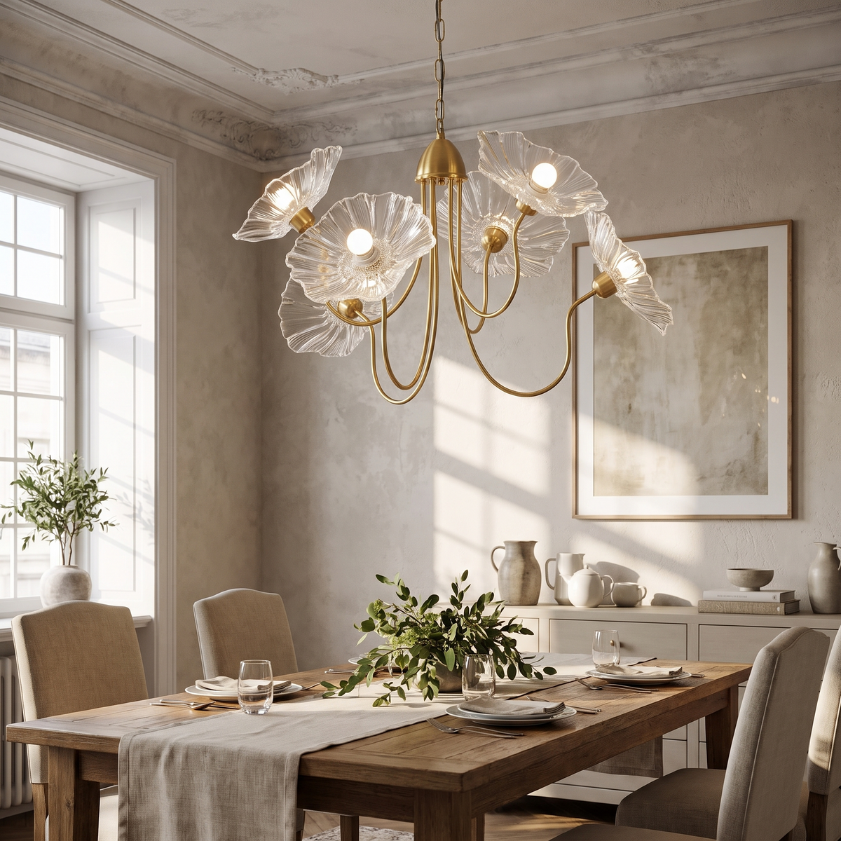 Modern Gold Frosted Glass Lotus Chandelier – Leaf