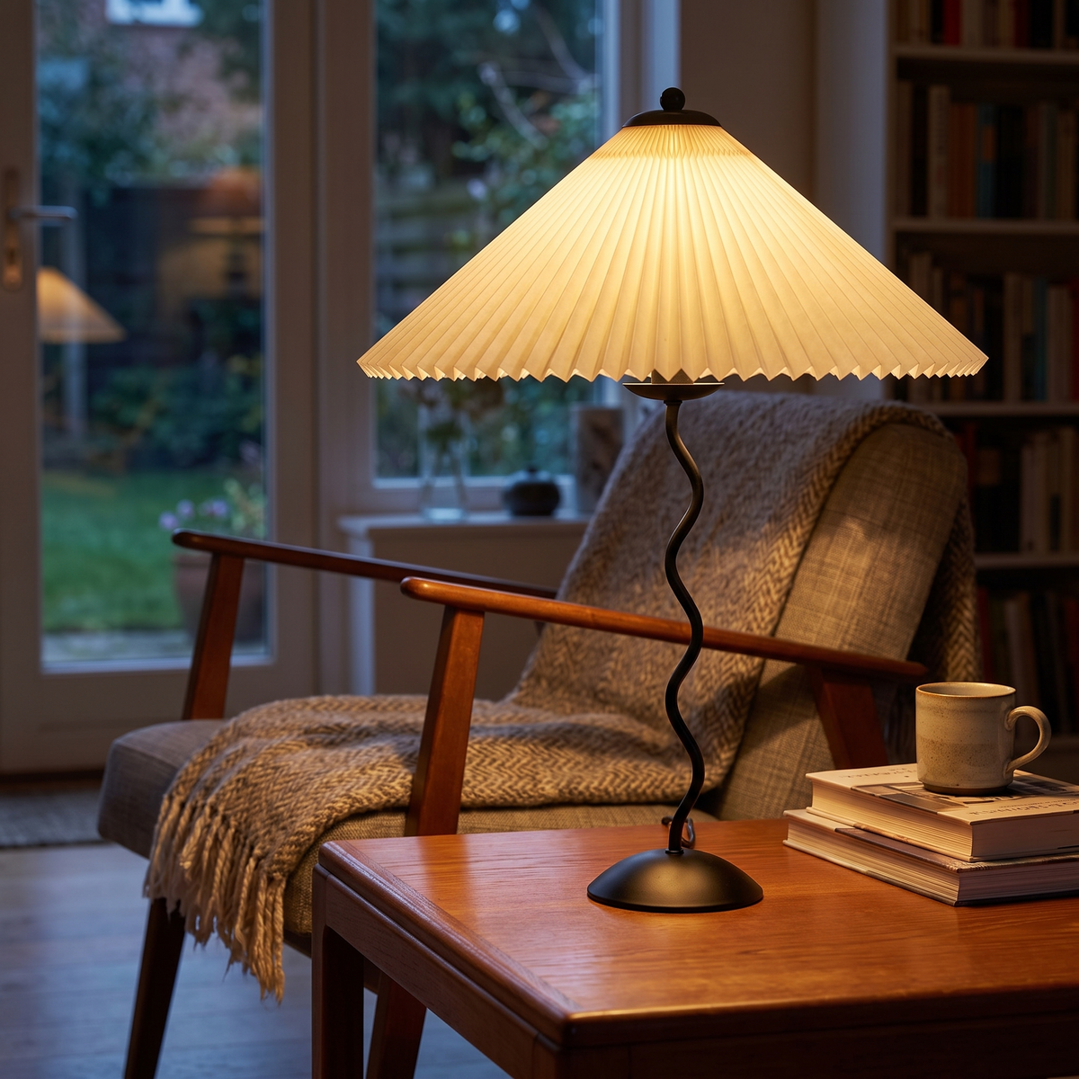 Modern Black Metal Table Lamp – Wavy Pleated Shade