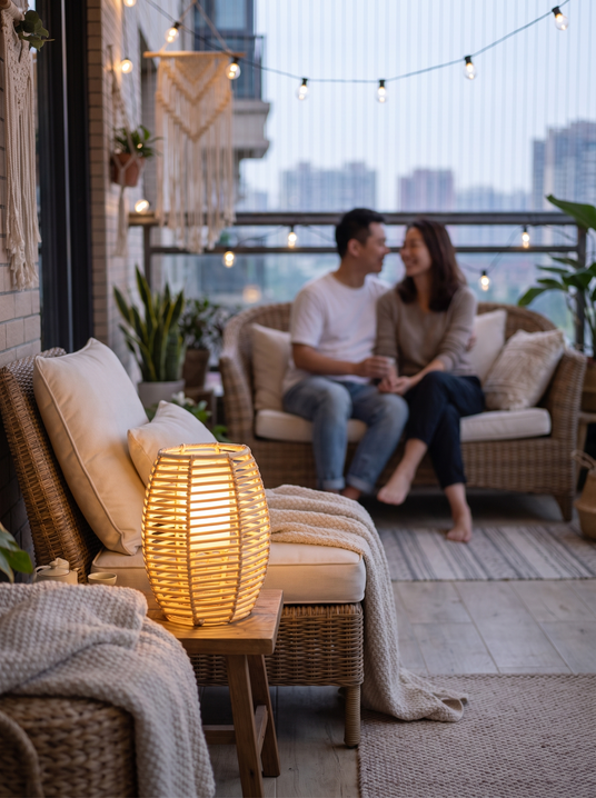 Boho Rattan Lantern Table Lamp lifestyle image 2