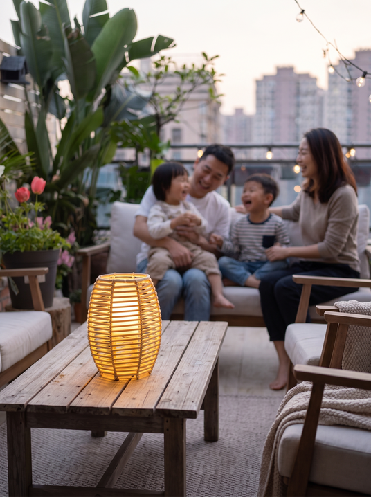 Boho Rattan Lantern Table Lamp lifestyle image 1