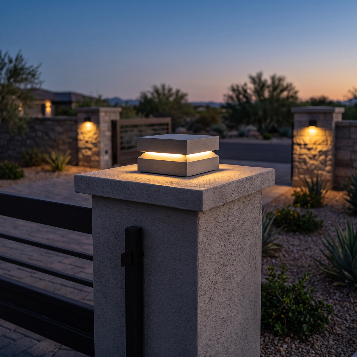 Modern Grey Square Post Light – Low Pillar Light for Gate