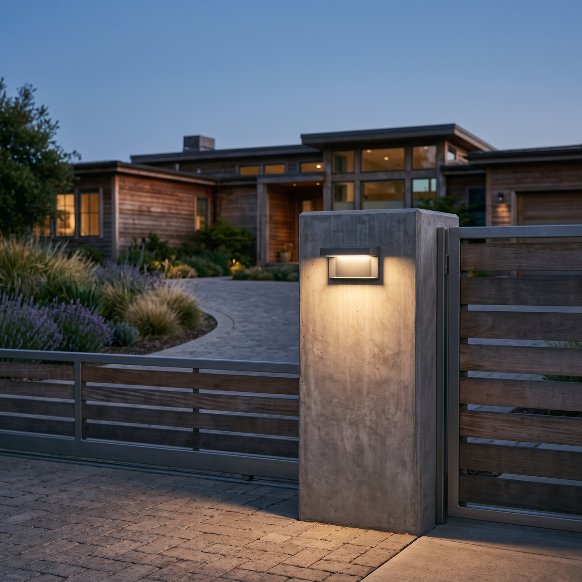 Modern Grey Box Post Light – Solar Pillar Light for Gate