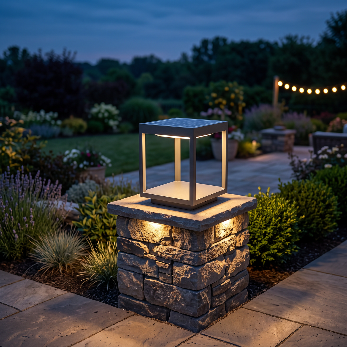 Modern Silver Frame Post Light – Pillar Light for Patio