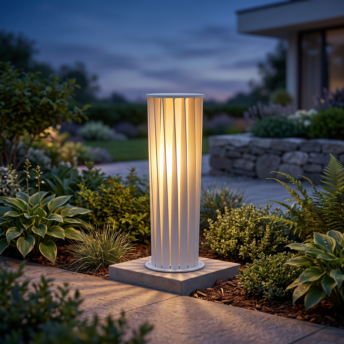 Modern White Post Light – Round Garden Light for Pathway