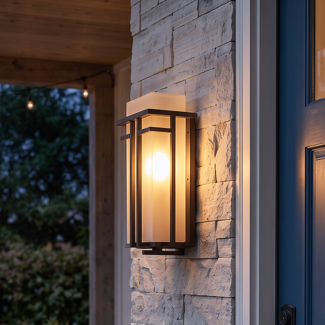 Retro Black Lantern Wall Light – Glass Sconce for Porch