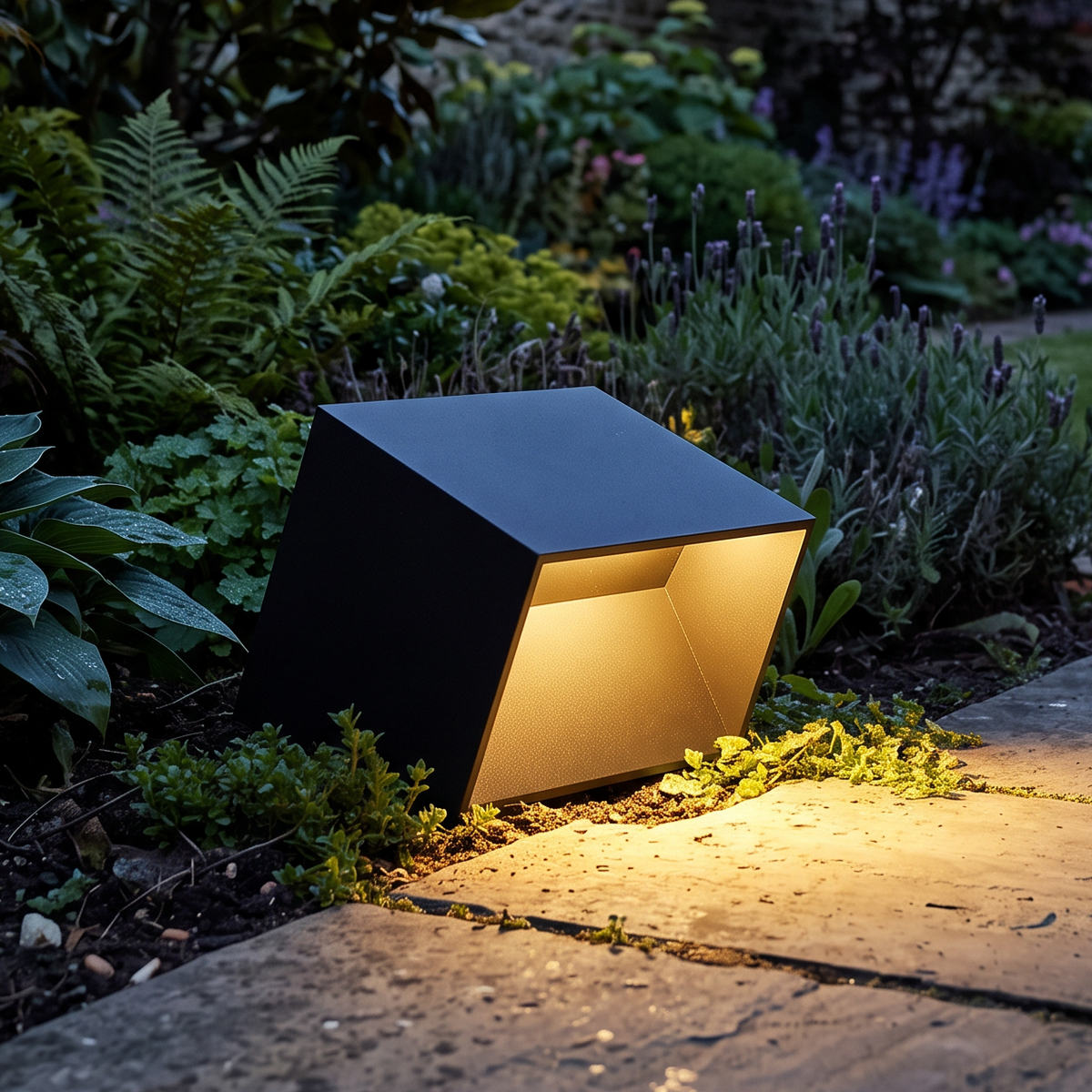 Modern Black Cube Light – Low Garden Light for Patio