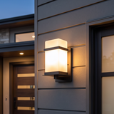 Modern Black Wall Light – White Glass Sconce for Porch