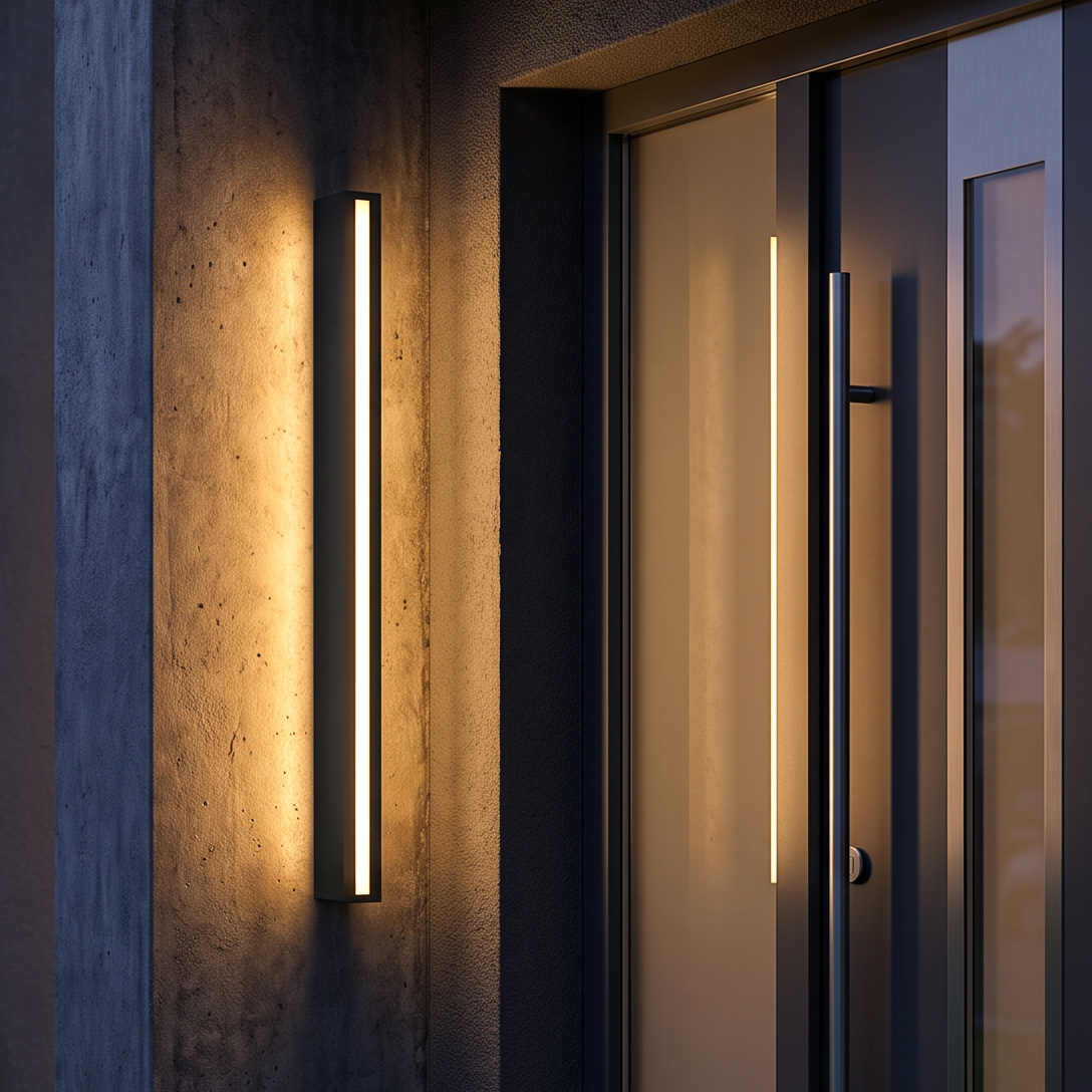Modern Black Solar Wall Light – Long Strip Sconce for Porch