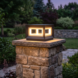 Modern Black Cube Post Light – Solar Pillar Light for Yard