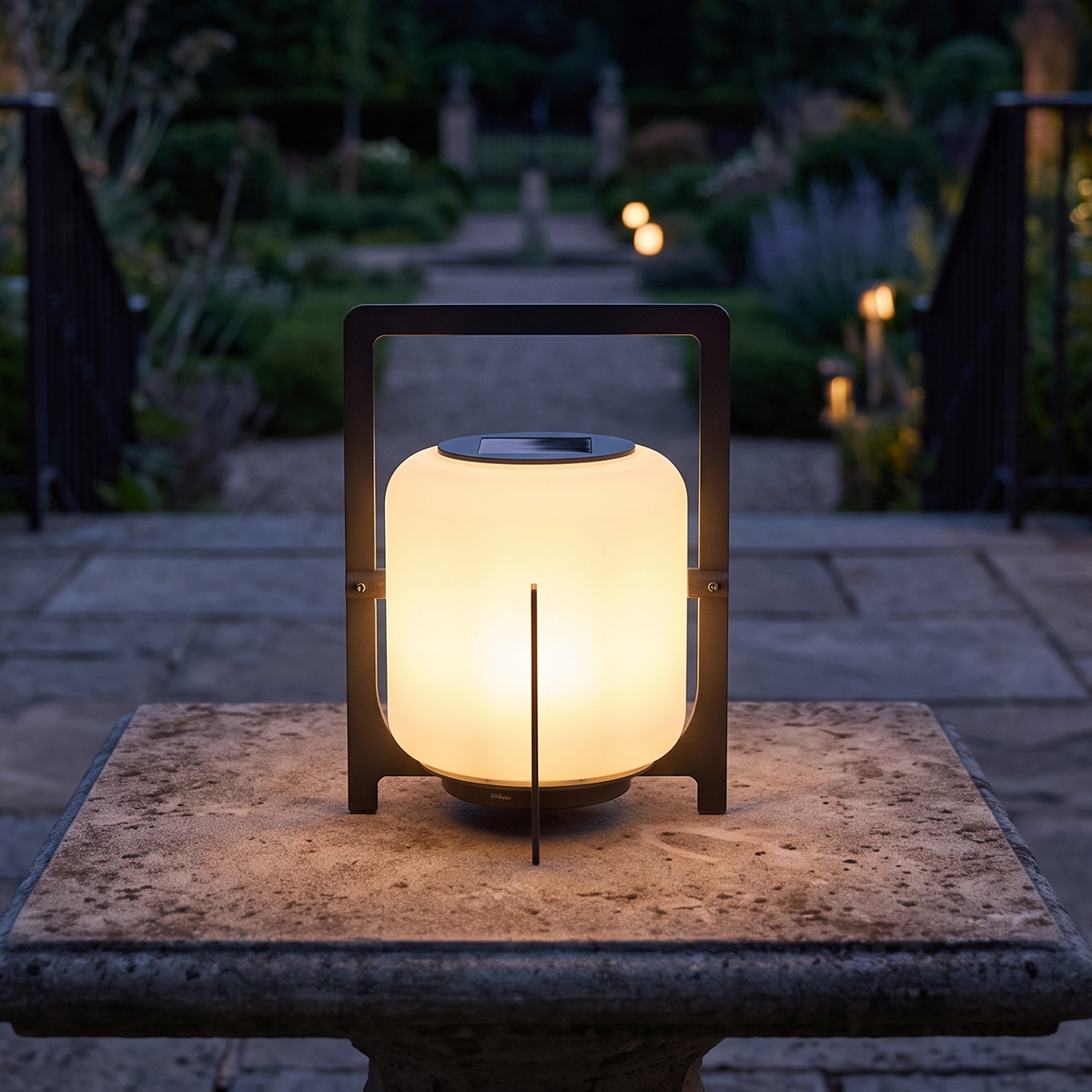Modern Glass Lantern Table Lamp – Solar Lamp for Patio