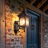 Farmhouse Black Wall Lantern – Glass Sconce for Porch