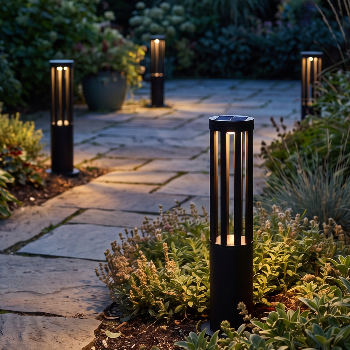Black Solar Bollard Light – Cylinder Path Light for Garden