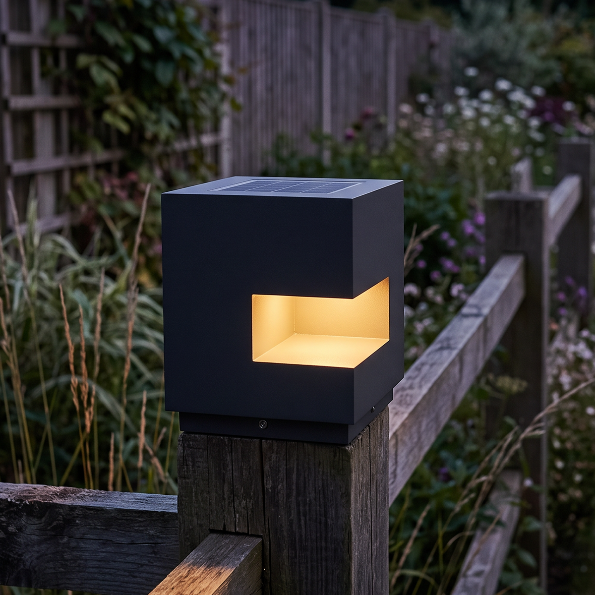 Modern Black Square Post Light – Solar Cube Light for Fence